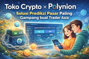 Ilustrasi kolaborasi Toko Crypto dan Polynion sebagai platform market prediction yang mudah digunakan trader Asia